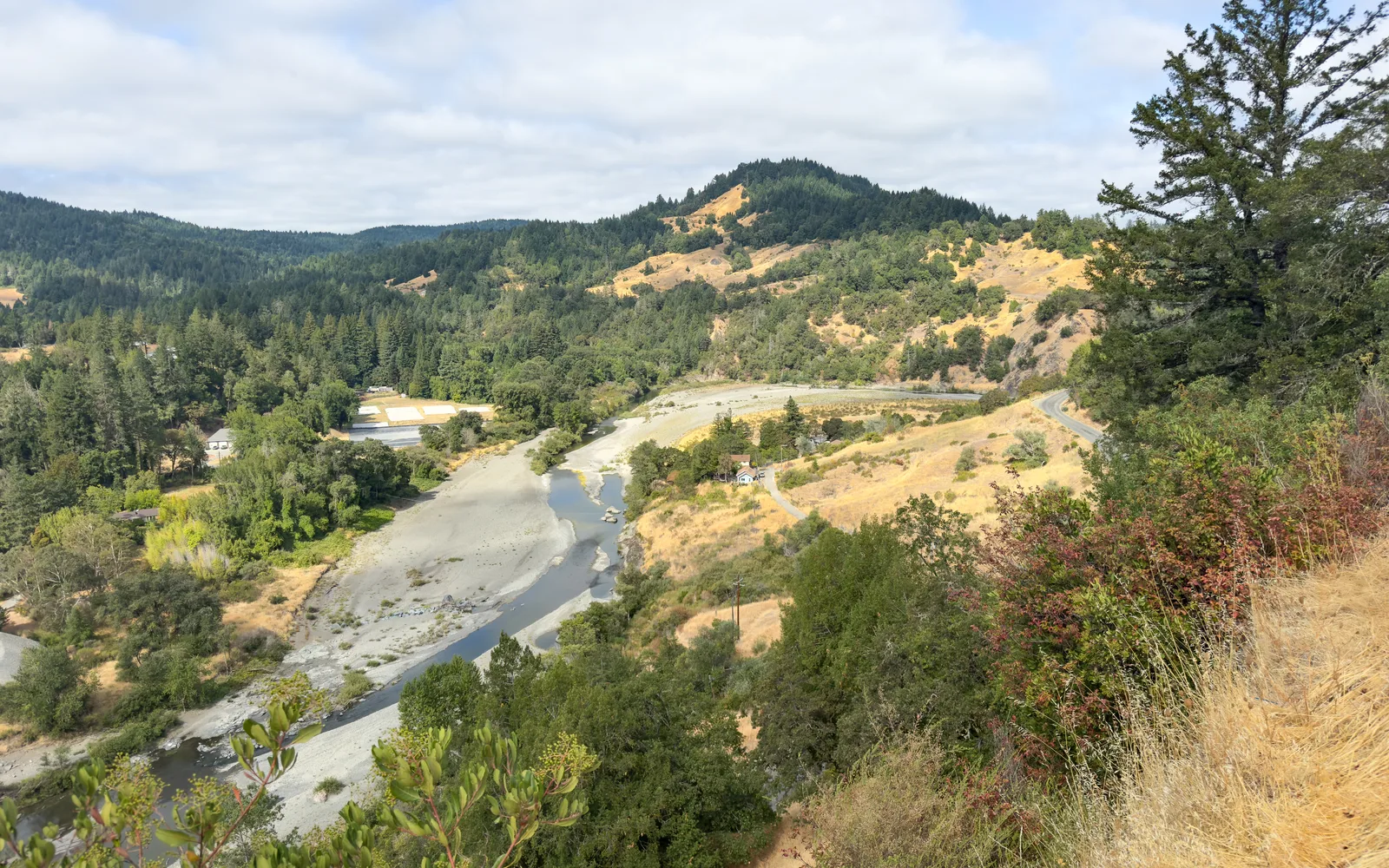 Scenic river landscape viewed from hillside in Garberville, California